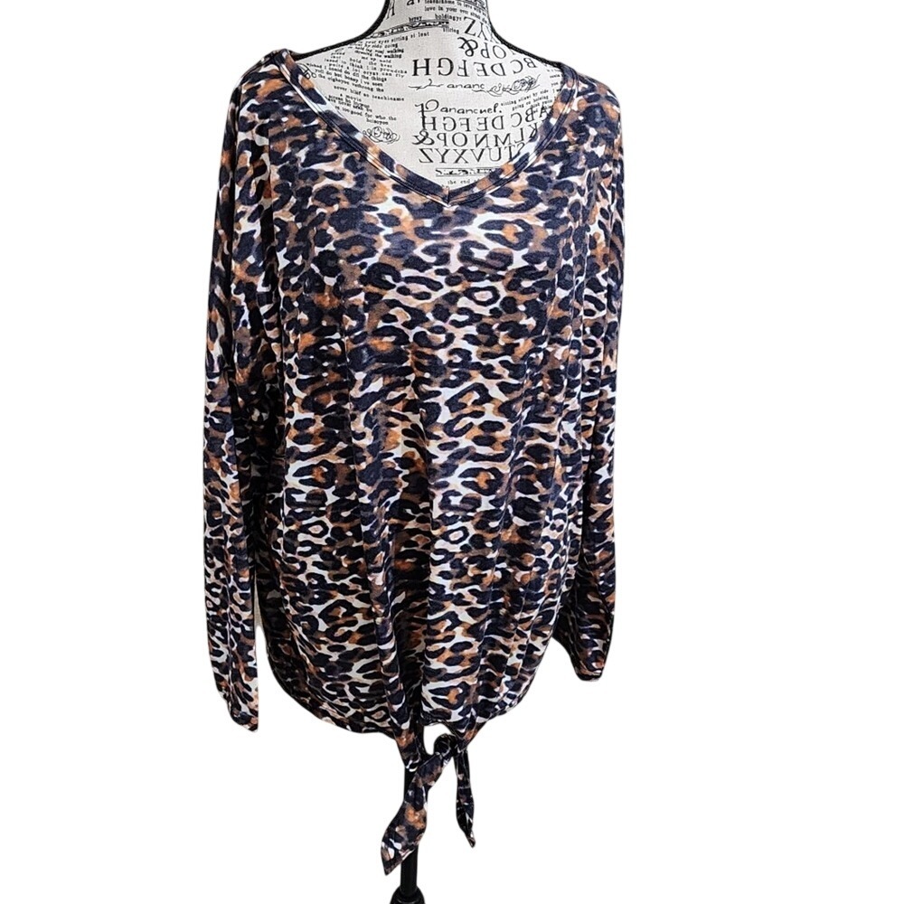 Misslook black brown and white cheetah super soft tied waist shirt plus size 3XL